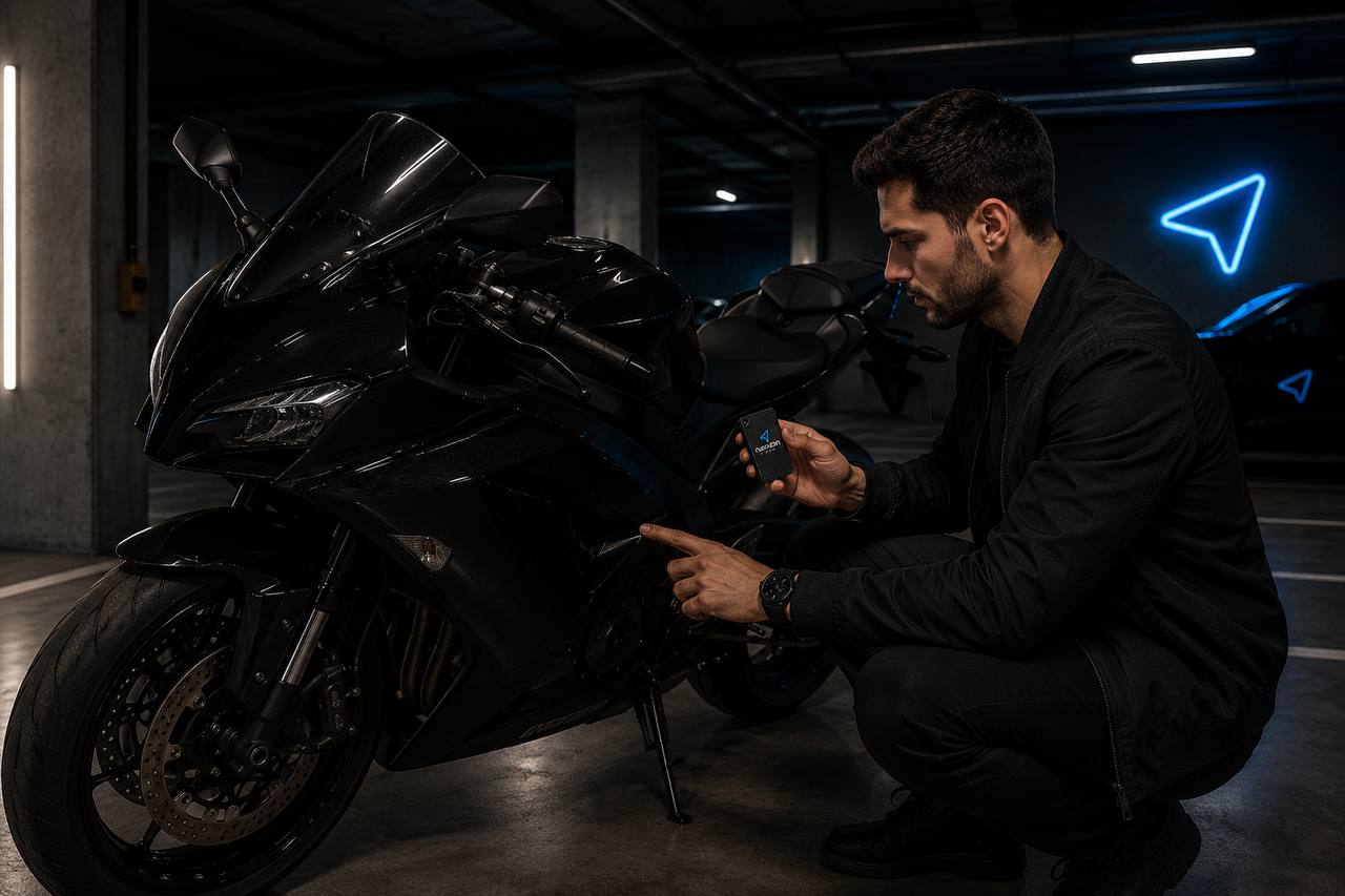 Instalação do nanoOn em moto esportiva — garagem premium OnTrack